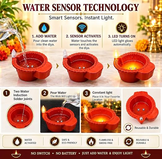 Water LED Sensor Diya – Pack of 6