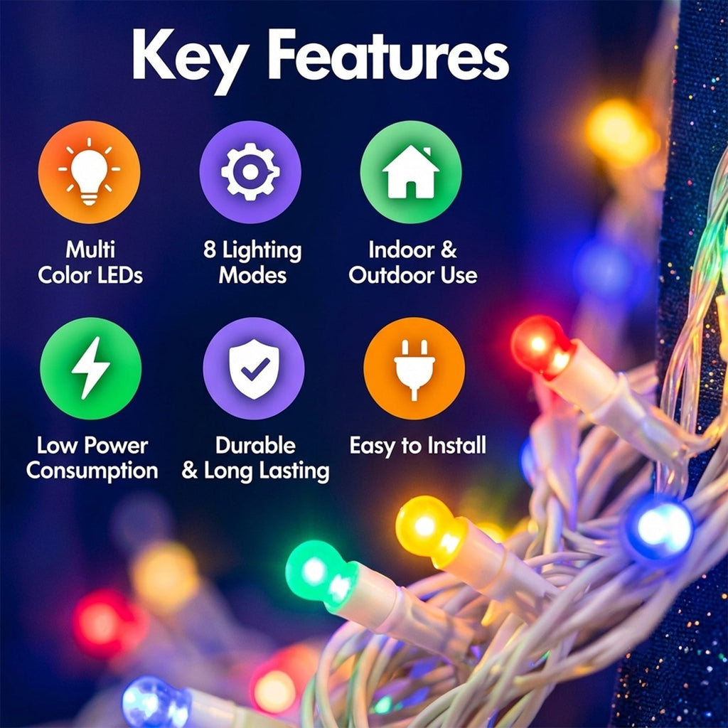 Multicolor Led String Light Series With 8 Lighting Modes (12 Mtr Approx)